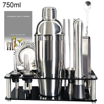 13-22 Pcs 750ml 600ml Cocktail Shaker Bar Tool Kit with Holder