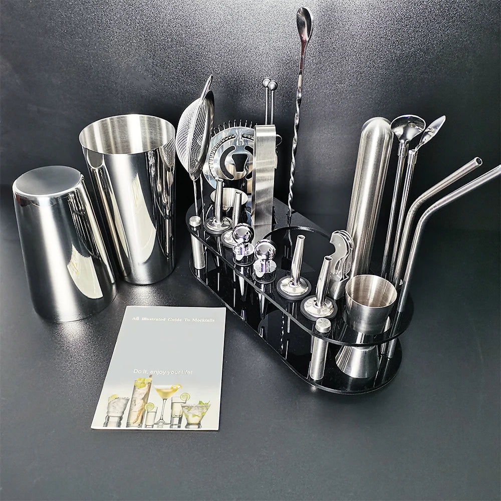 13-22 Pcs 750ml 600ml Cocktail Shaker Bar Tool Kit with Holder