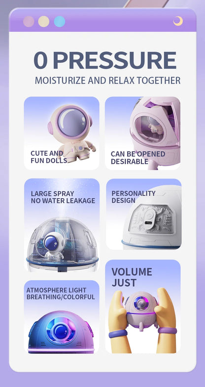 Portable Astronaut Humidifier with LED Light and Aroma Diffuser