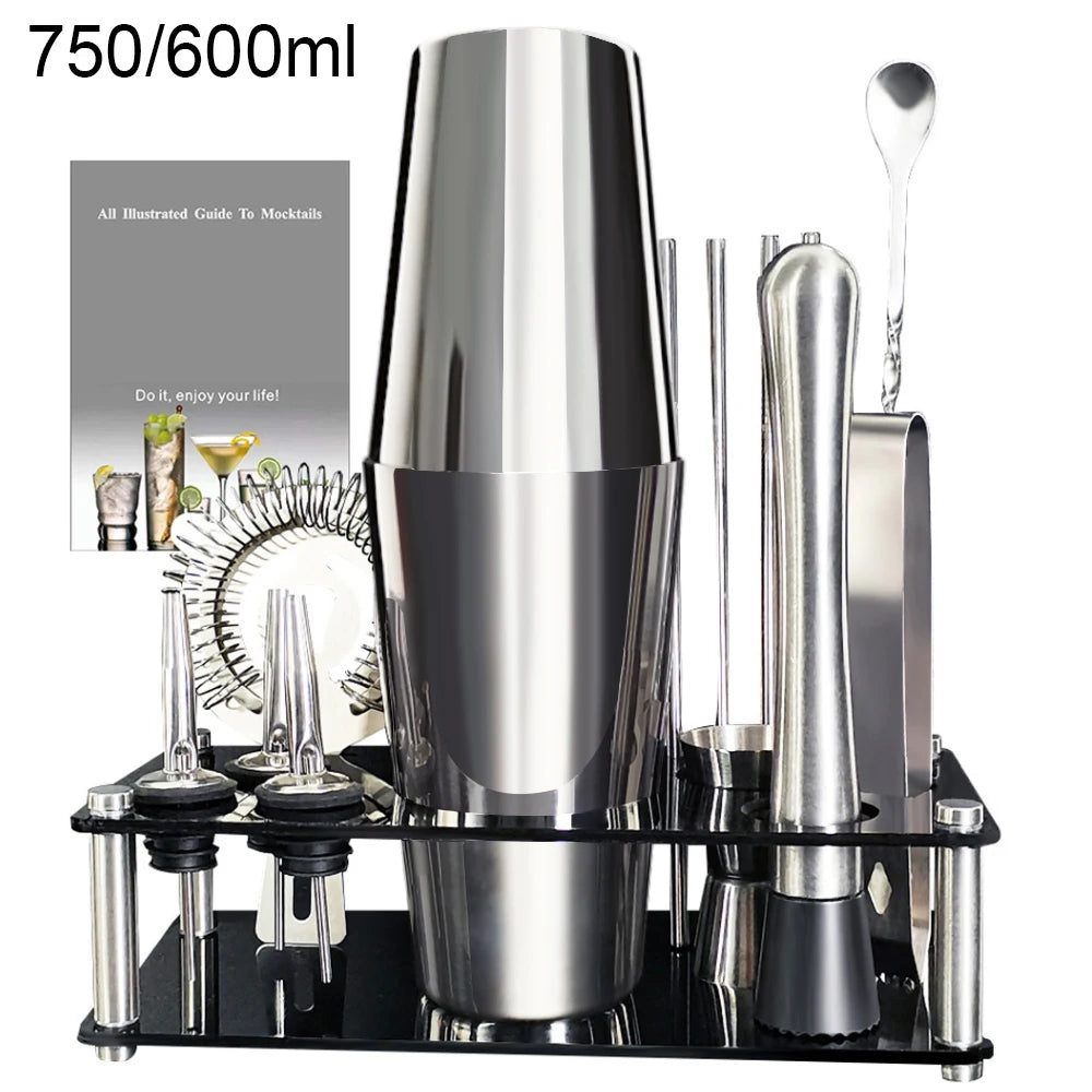 13-22 Pcs 750ml 600ml Cocktail Shaker Bar Tool Kit with Holder