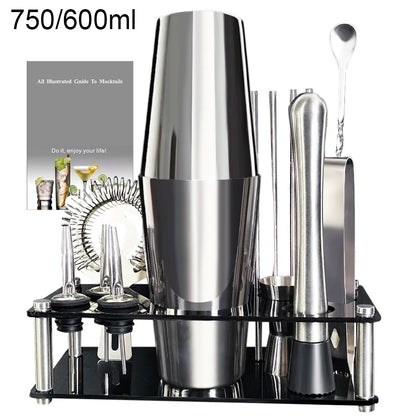 13-22 Pcs 750ml 600ml Cocktail Shaker Bar Tool Kit with Holder