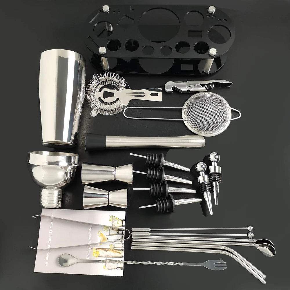 13-22 Pcs 750ml 600ml Cocktail Shaker Bar Tool Kit with Holder