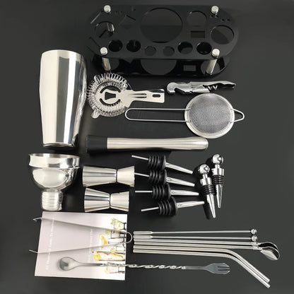 13-22 Pcs 750ml 600ml Cocktail Shaker Bar Tool Kit with Holder